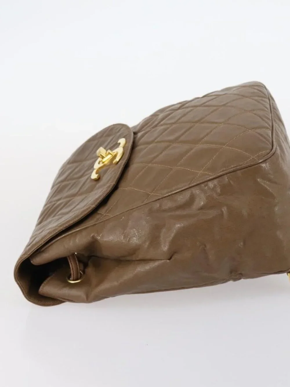 CHANEL Matelasse Backpack Coated Canvas Brown Gold CC Auth 142441